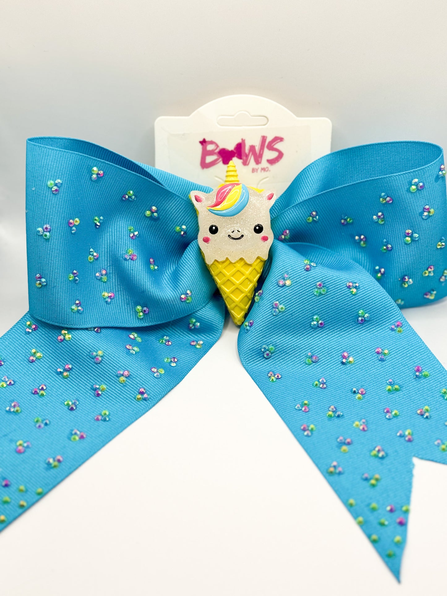 Teal Ice Cream Rhinestone Hair Bow