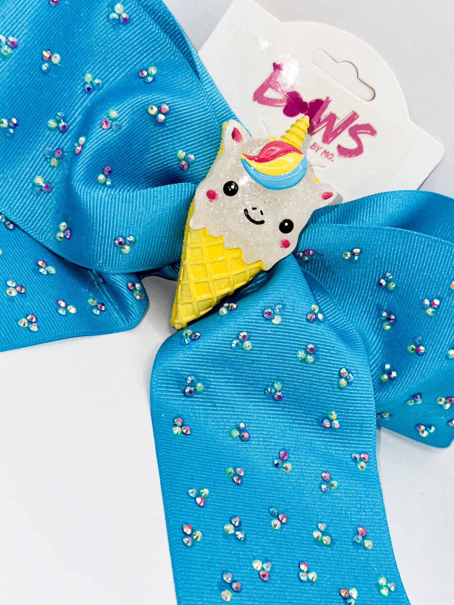 Teal Ice Cream Rhinestone Hair Bow