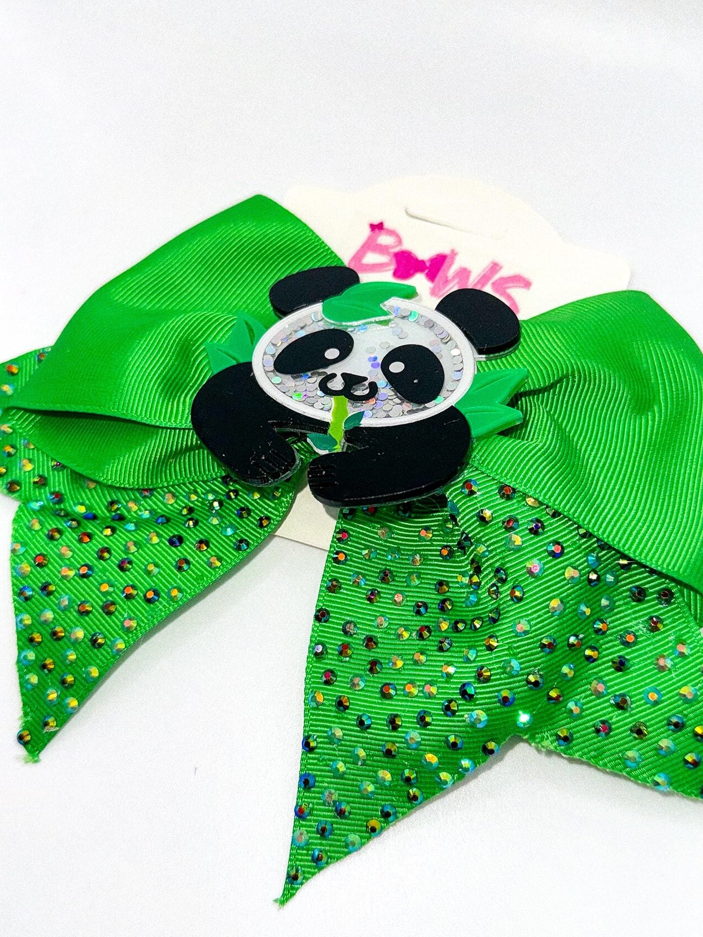 Green Sparkle Panda Bow