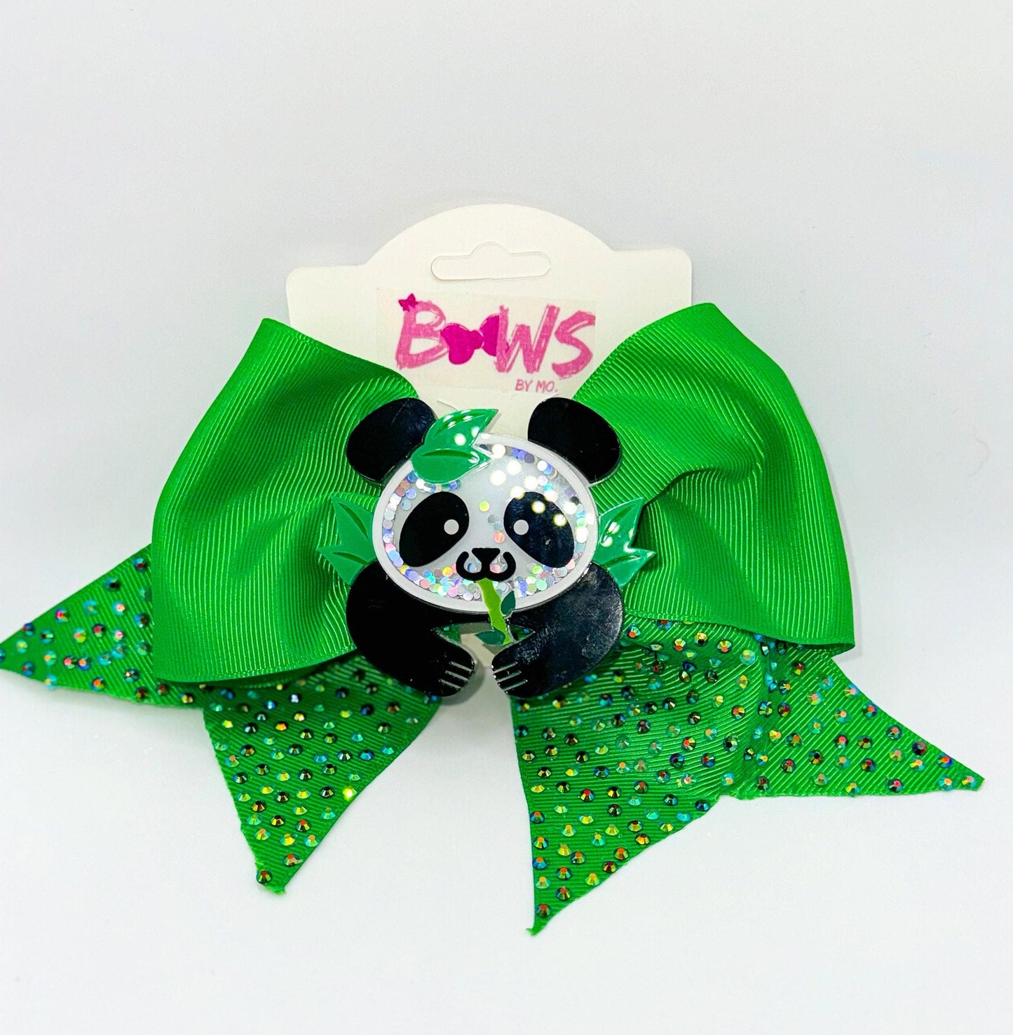 Green Sparkle Panda Bow