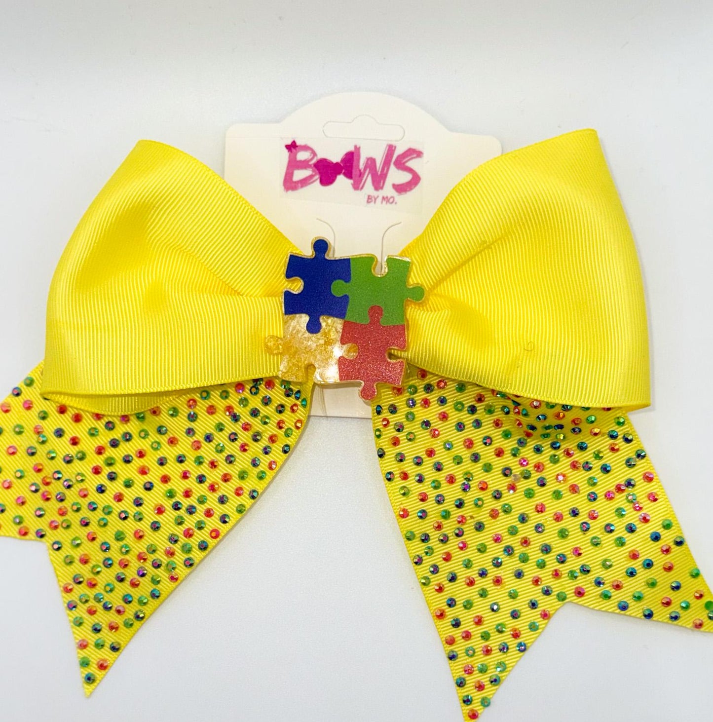 Yellow Autism Awareness Puzzle Bow