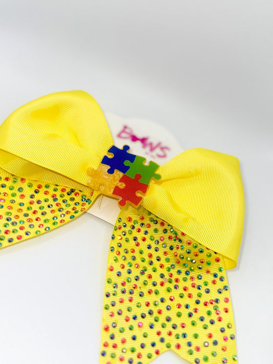 Yellow Autism Awareness Puzzle Bow