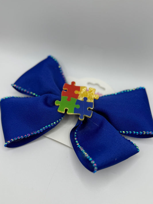 Blue Autism Awareness Bow – Puzzle Piece Hair Accessory