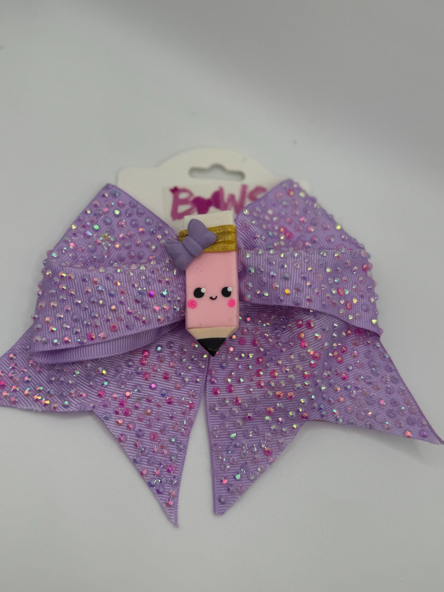 Purple Glitter Pencil Hair Bow | Handmade School-Themed Hair Accessory for Kids