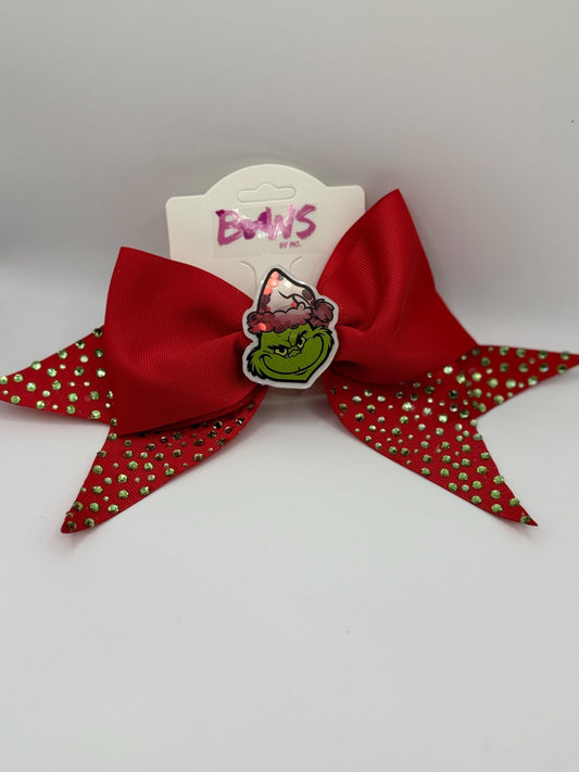 Grinch Holiday Hair Bow | Handmade Christmas Bow | Green and Red Sparkly Bow by Bows by Mo