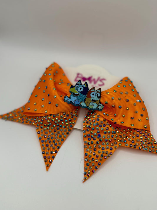 Bluey Inspired Hair Bow | Handmade Glitter Bow for Kids | Orange Sparkly Bow by Bows by Mo