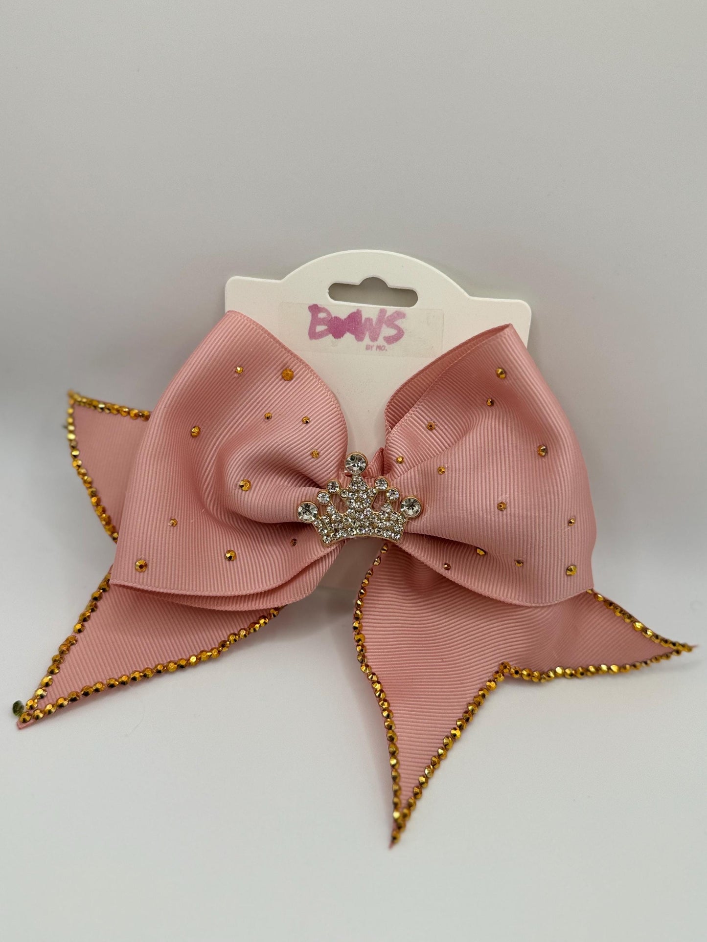 Pink Princess Bow with Rhinestone Crown | Girls Birthday Bow | Sparkly Handmade Bow for Kids