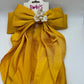 Mustard Yellow Floral Pearl Bow