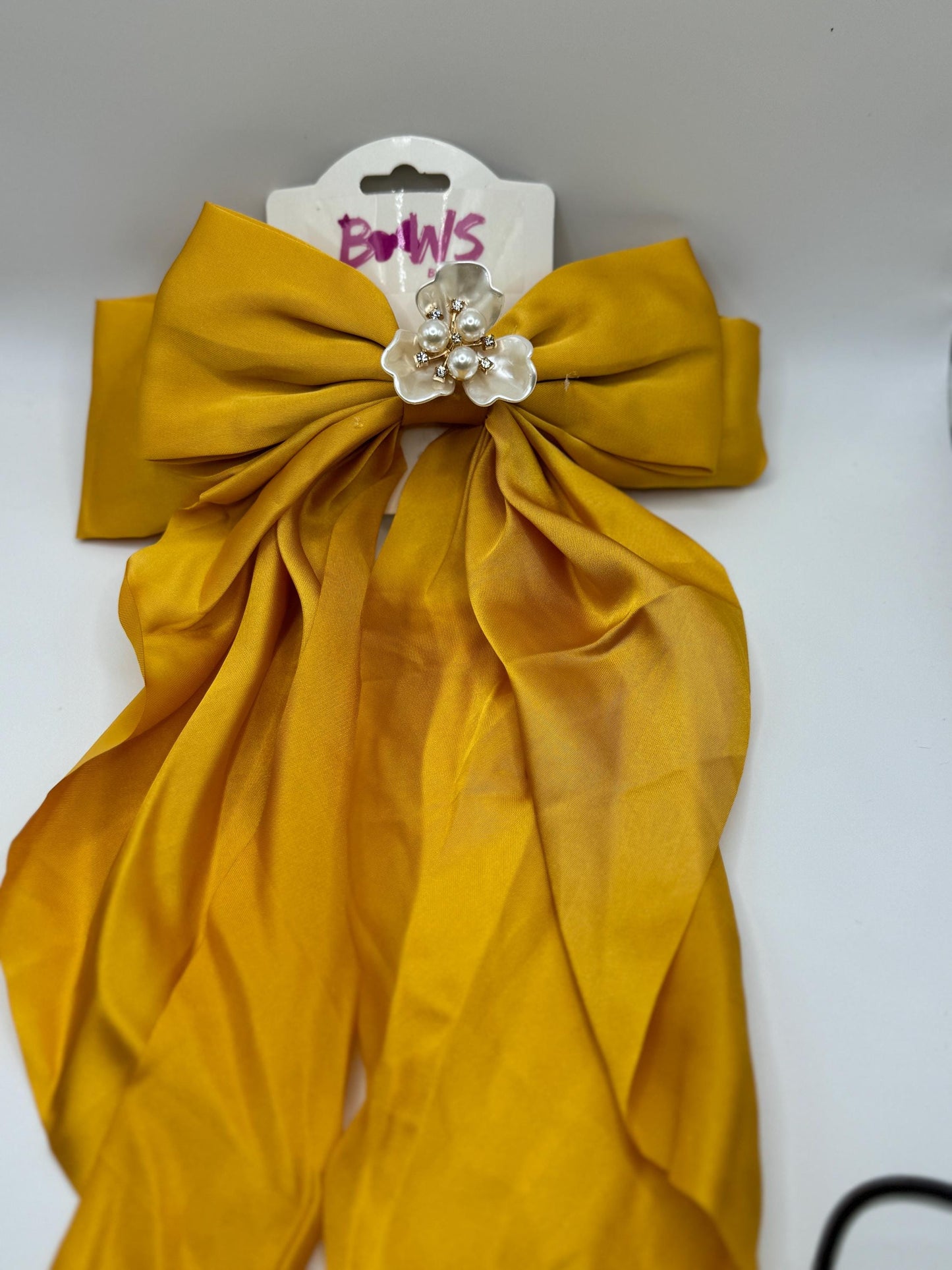 Mustard Yellow Floral Pearl Bow