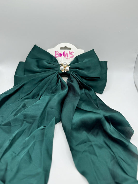 Dark Green Vintage Pearl Bow