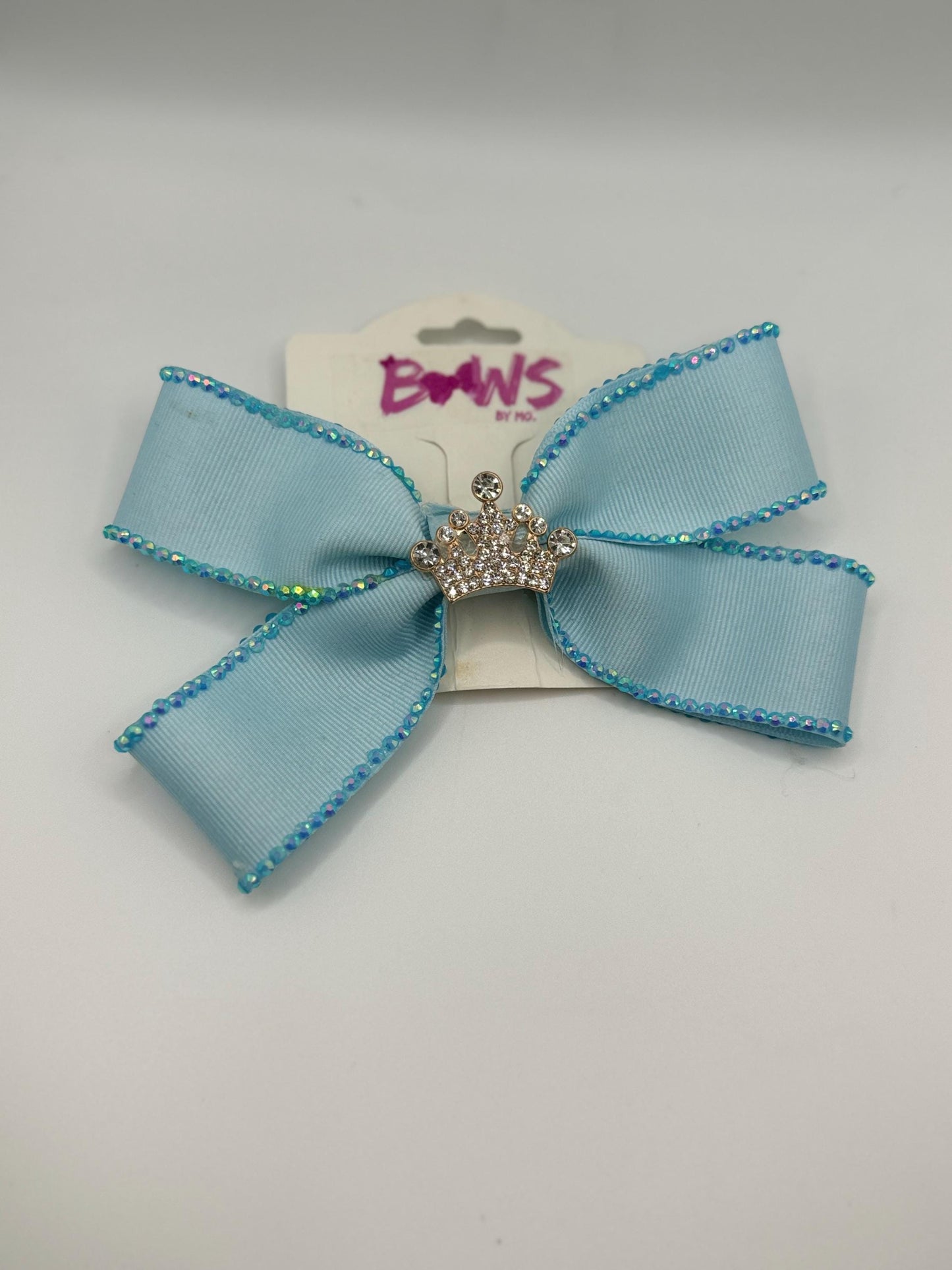 Blue Princess Crown Hair Bow – Rhinestone Sparkle Accessory